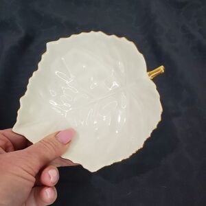 Lenox Aspen Leaf Dish Trinket Jewelry Candy 24kt White Porcelin HandcraftedJapan